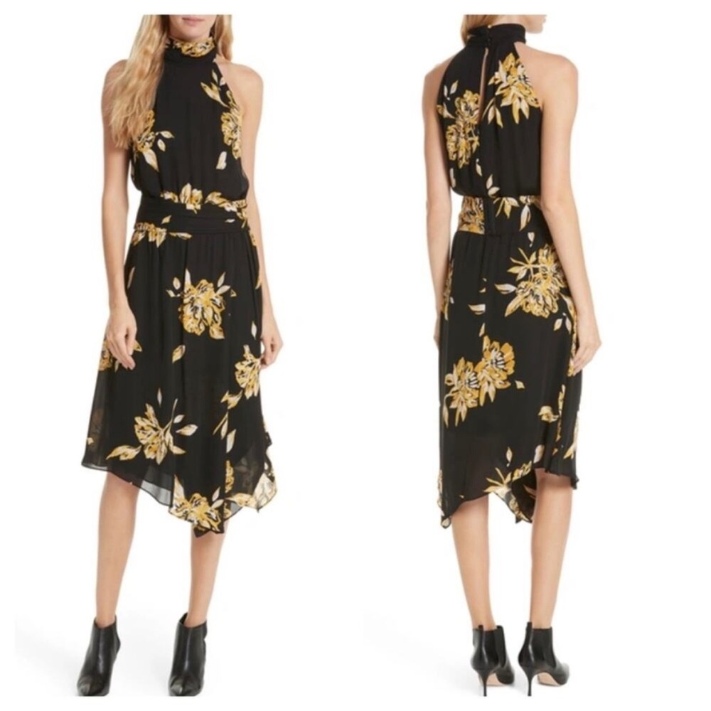 Joie Kehlani Silk Floral Halter Dress in Caviar